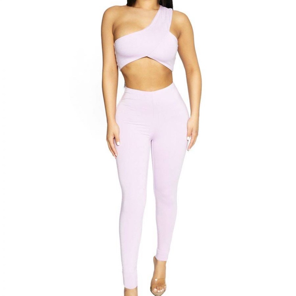 Naked Wardrobe Butter On Crop Top and Lemme Butter U Up Leggings Set in Orchid
